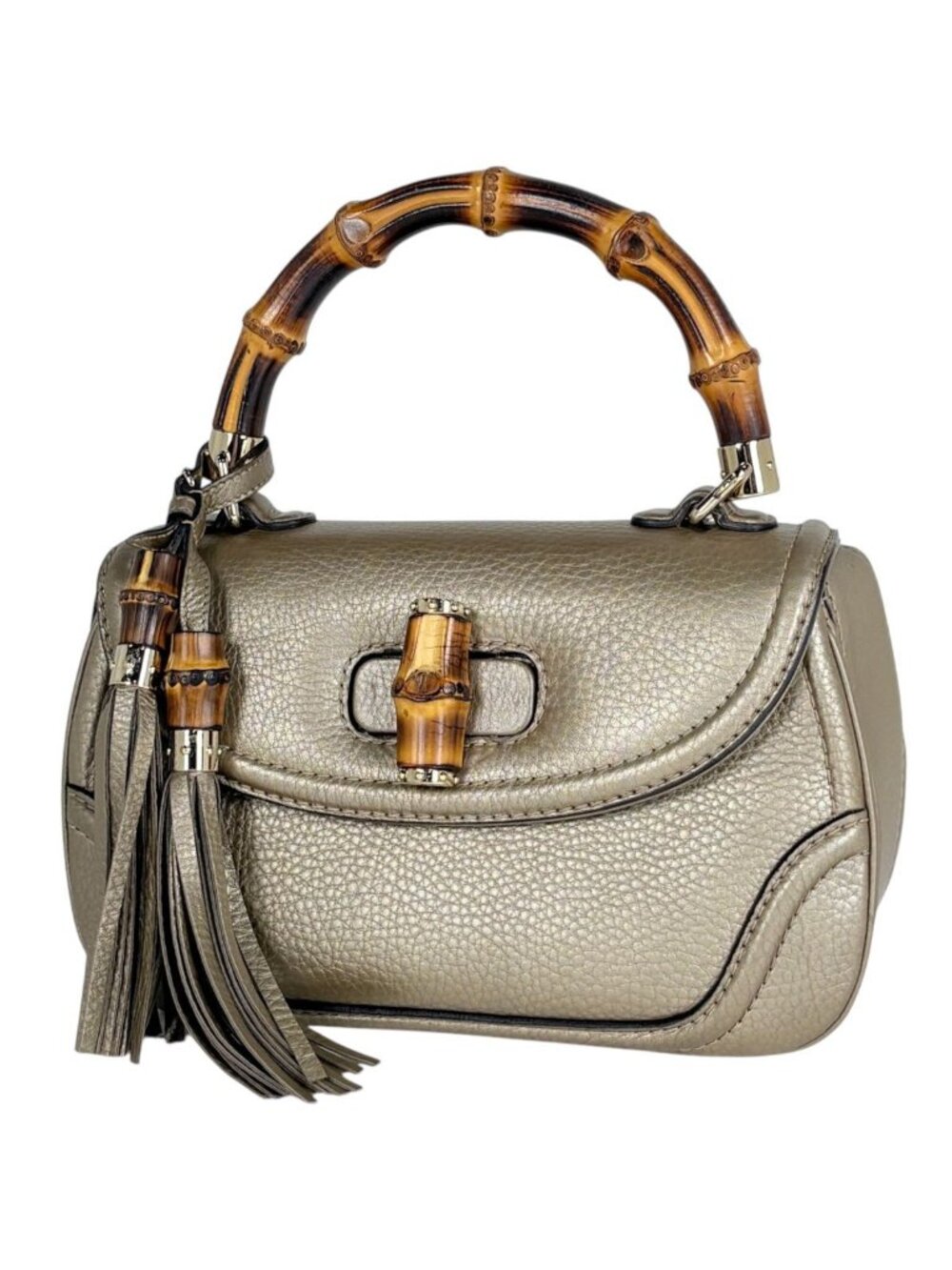 Gucci Handbag New Bamboo Leather Champagne Gold